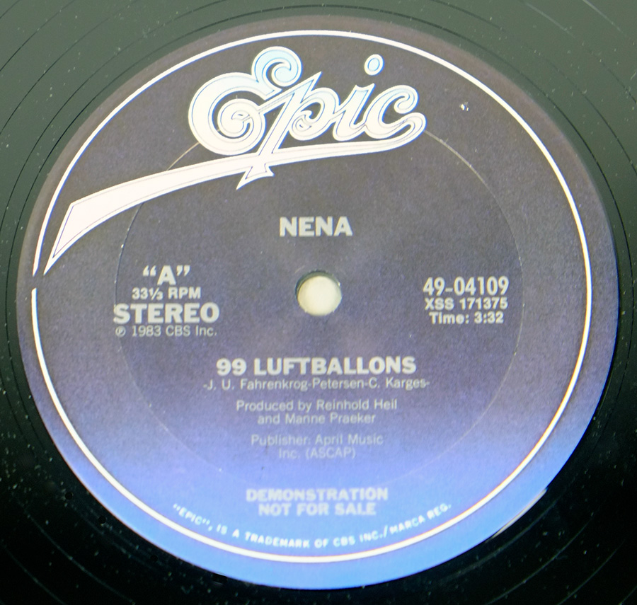 Record Label NENA 99 LUFTBALLONS DEMO DEMONSTRATION NOT FOR SALE 