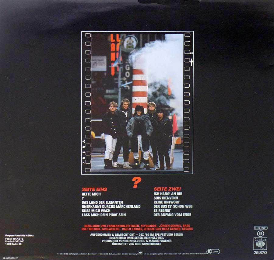 NENA ? Fragezeichen (Question Mark) 12" Vinyl LP Album back cover