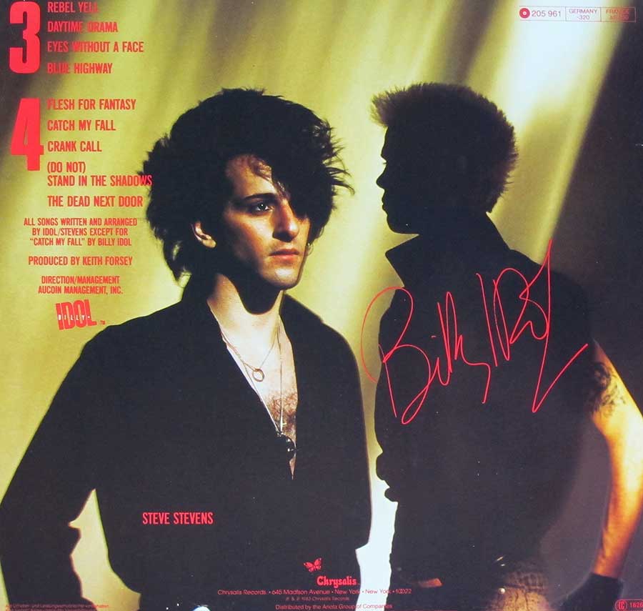 BILLY IDOL - Rebel Yell 12" Vinyl LP Album  back cover
