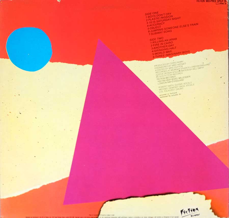 Photo of album back cover THE CURE - Boys Don't Cry Fiction 12" LP Vinyl Album