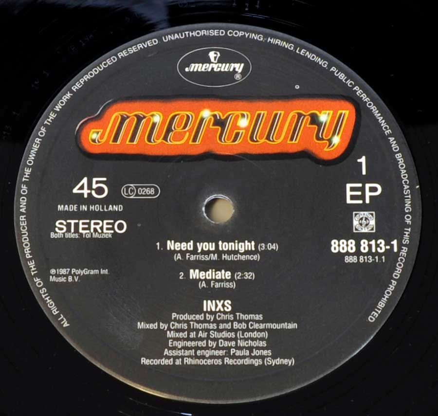 "Need You Tonight " Record Label Details: Mercury 888 813   