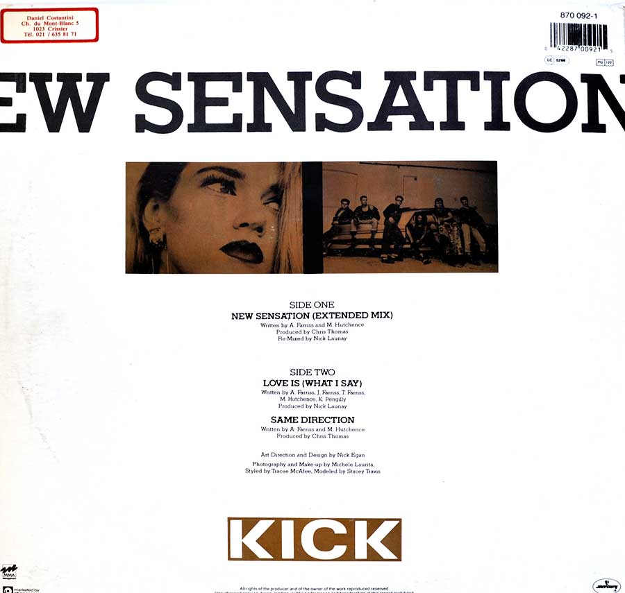 Photo of album back cover INXS New Sensation 12" MAXI VINYL