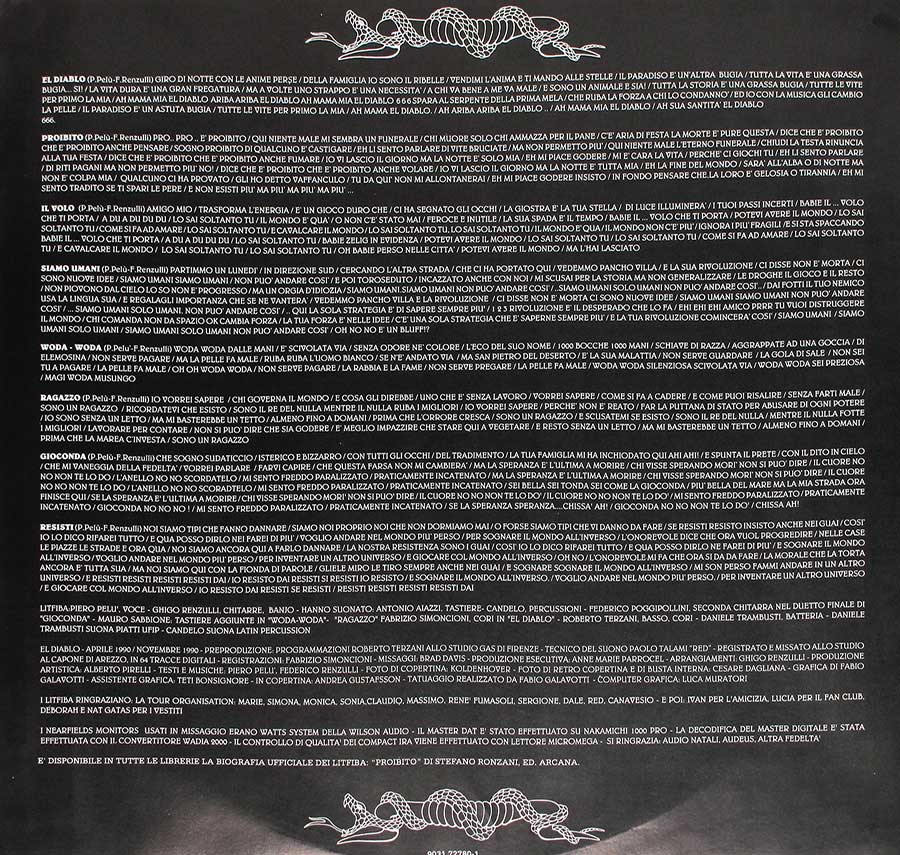 Photo Two of the original custom inner sleeve  LITFIBA - El Diablo 12" Vinyl LP Album