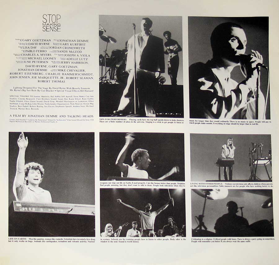 TALKING HEADS - Stop Making Sense 12" Vinyl LP Album album back cover