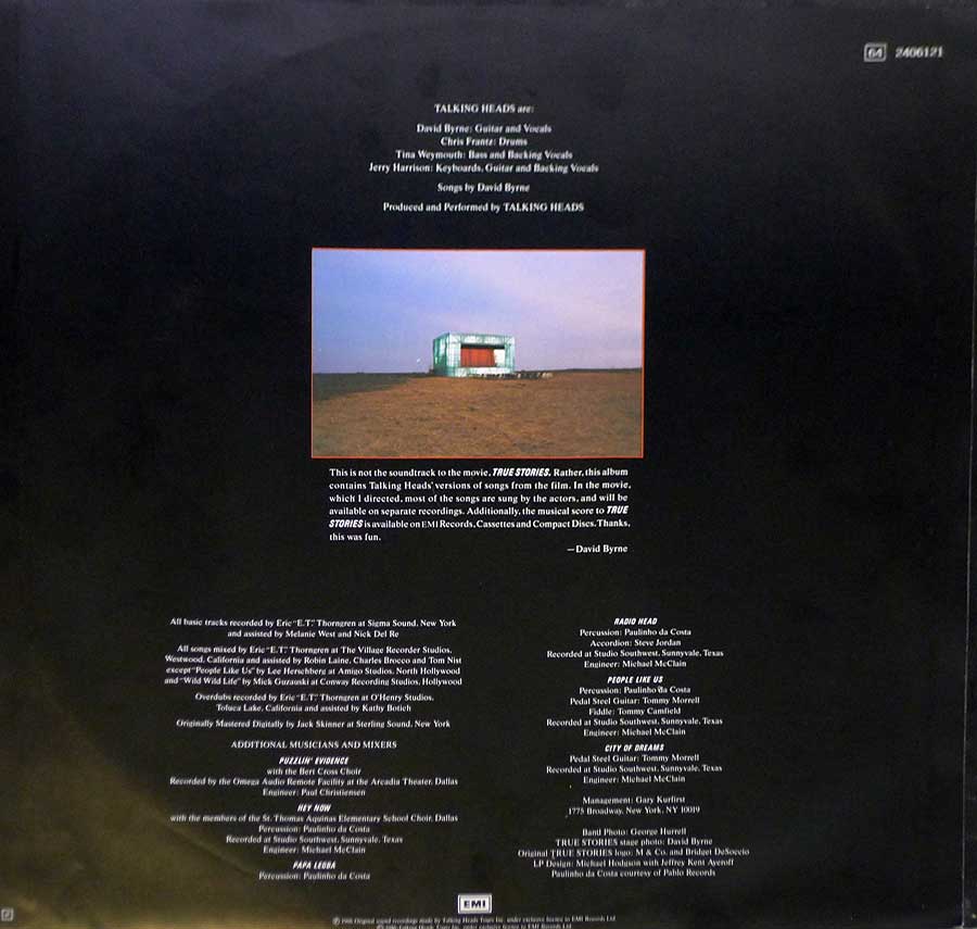 TALKING HEADS  True Stories 12" LP Vinyl Album custom inner sleeve