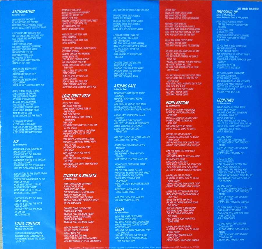 Photo Two of the original custom inner sleeve  MOTELS - S/T Self-Titled