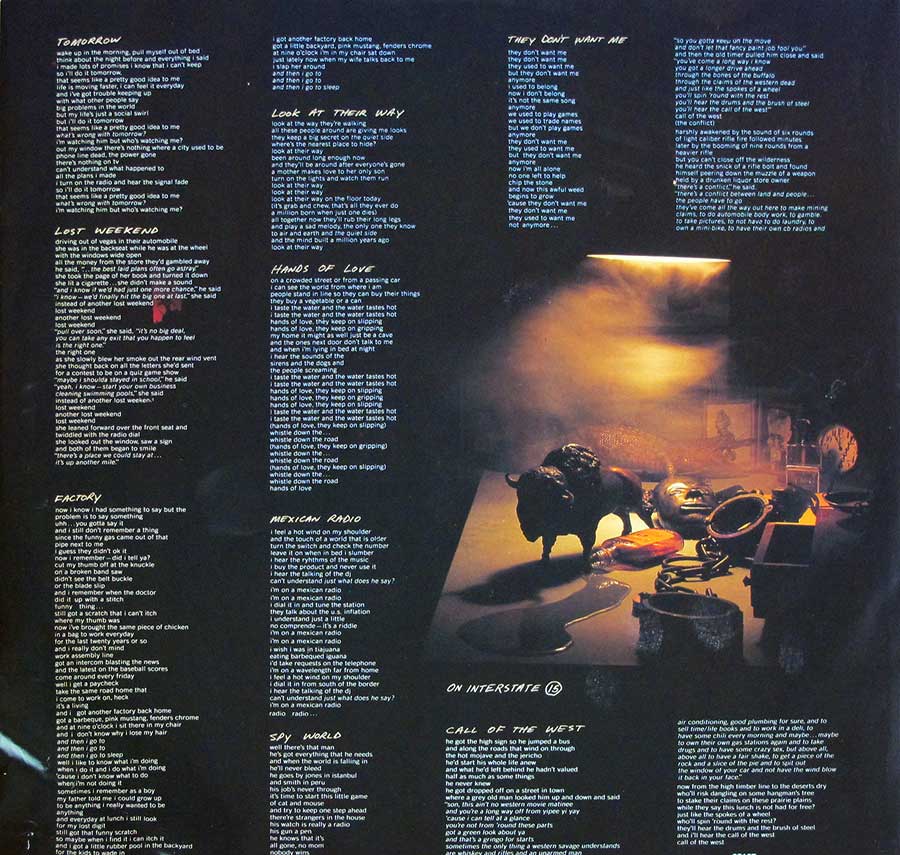 Lyrics printed on the original custom inner sleeve 