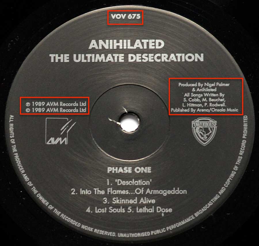Close-Up Photo Record Label "ANIHILATED The Ultimate Desecration " 