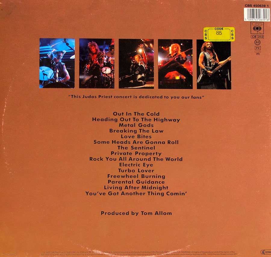 JUDAS PRIEST PRIEST LIVE! 2LP Gatefold Cover album back cover