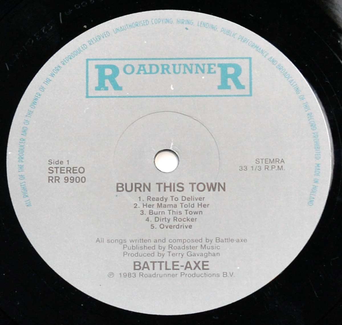 Enlarged High Resolution Photo of the Record's label BATTLEAXE Burn This Town https://vinyl-records.nl