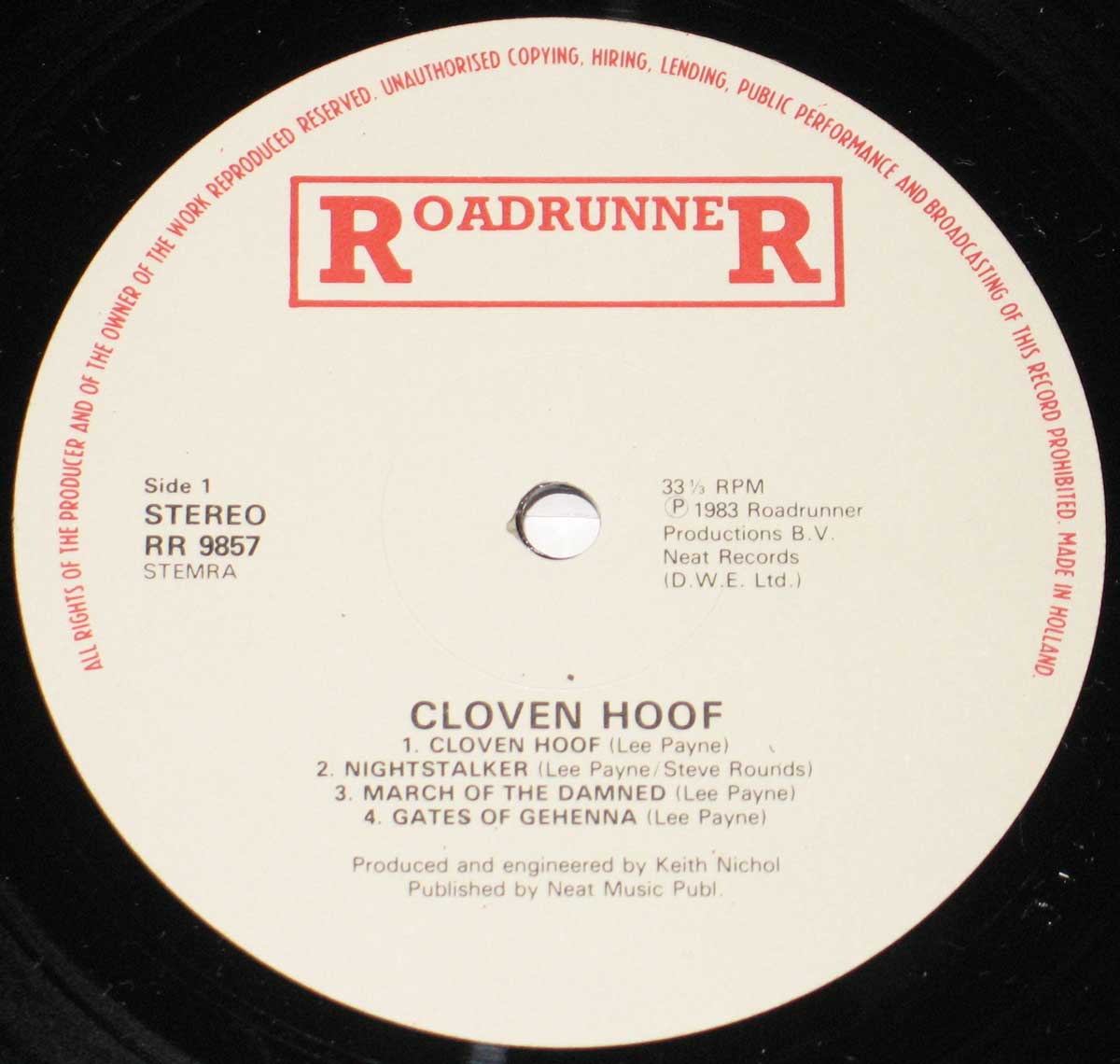 Enlarged High Resolution Photo of the Record's label CLOVEN HOOF Self-Titled https://vinyl-records.nl
