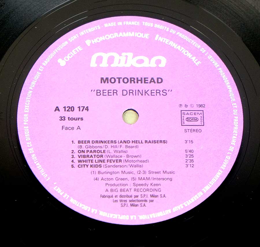 Close up of Side One MOTORHEAD - Beer Drinkers - British Heavy Metal 
