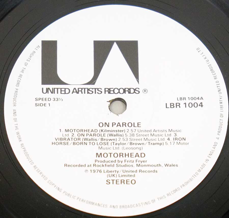 Close up of Side One MOTORHEAD - On Parole ( British Heavy Metal ) 