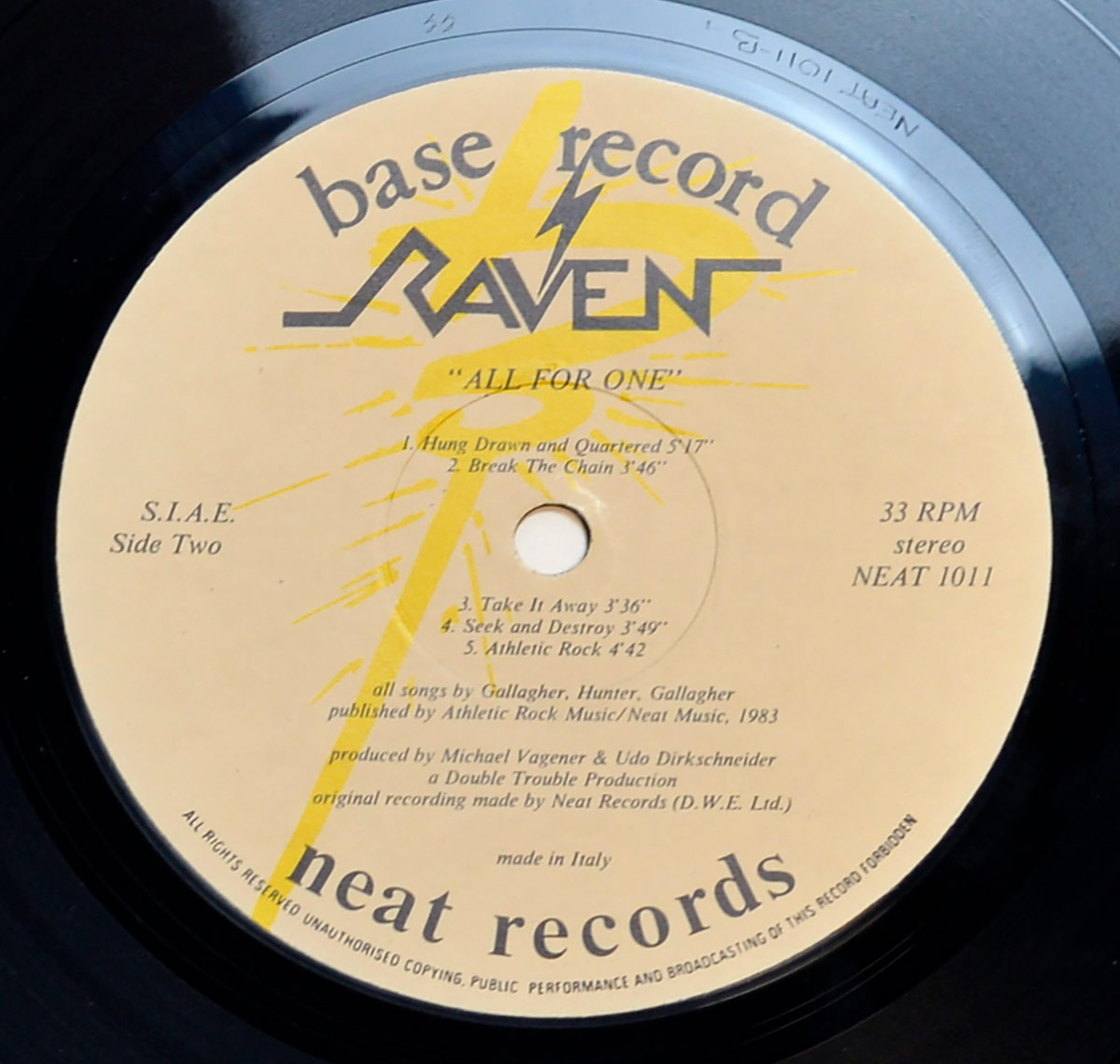 Photo of "RAVEN - All For One" Record Label - Side One: