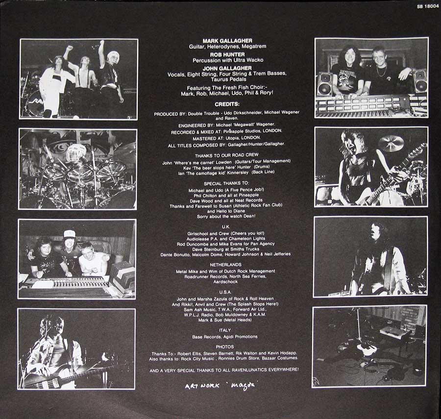 Eight photos of the RAVEN band on the custom inner sleeve
