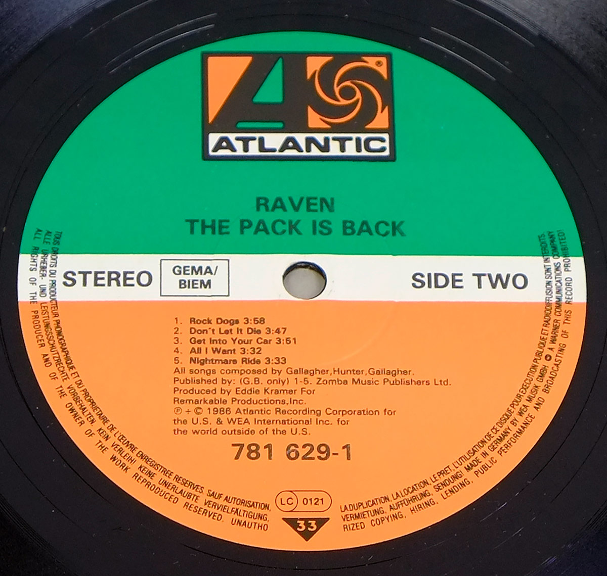 "The Pack Is Back" Green, White and Orange Colour Record Label Details: ATLANTIC 781 629