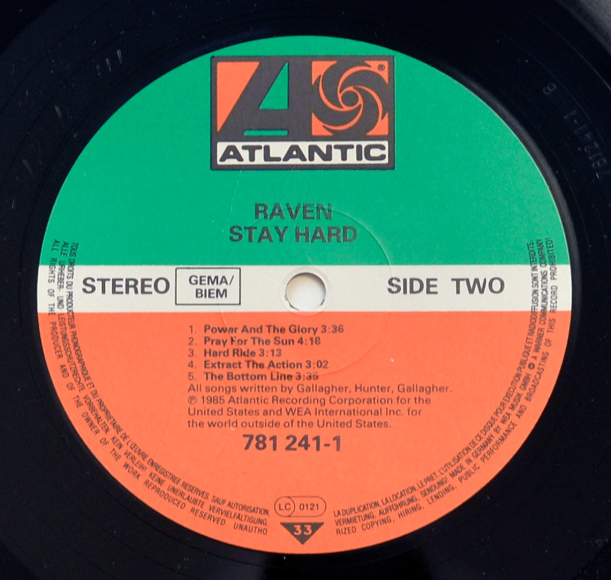 Photo of "RAVEN - STAY HARD" Record Label - Side Two: