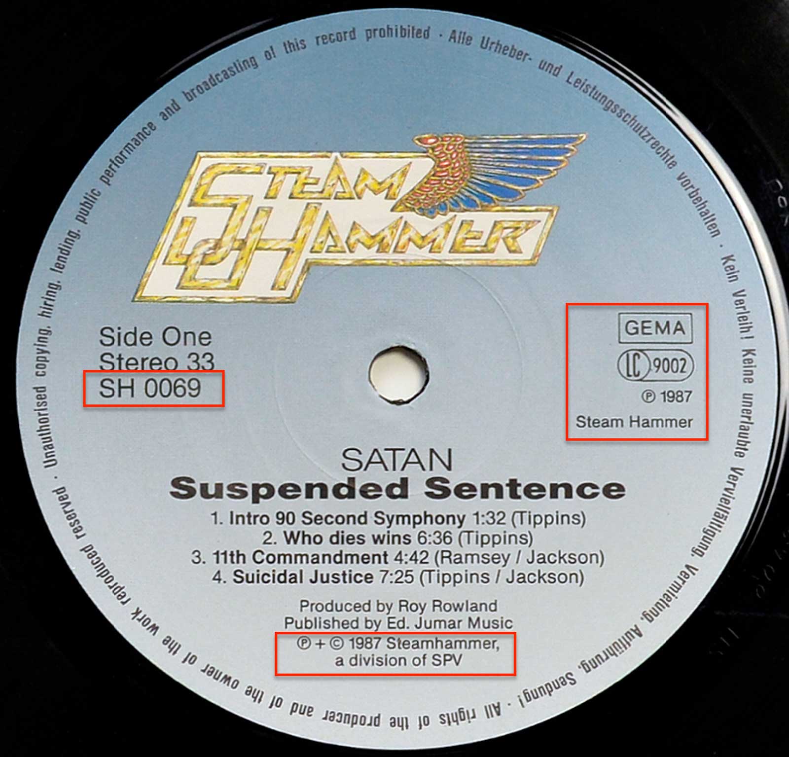 Photo of record label of SATAN - Suspended Sentence ( NWOBHM ) 