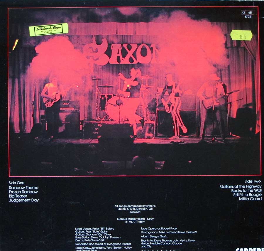 SAXON - Self-Titled French Release 12" LP Vinyl Album back cover