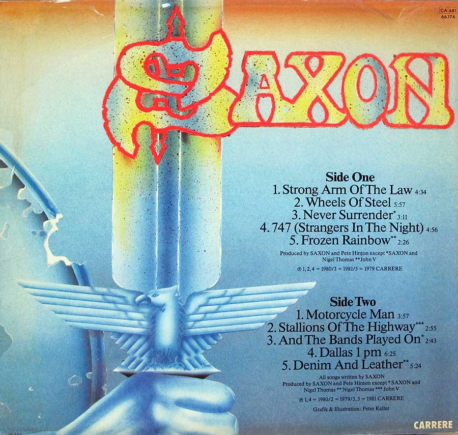 SAXON - Strong Arm Metal, Saxon's Greatest Hits 12" LP Vinyl Album back cover