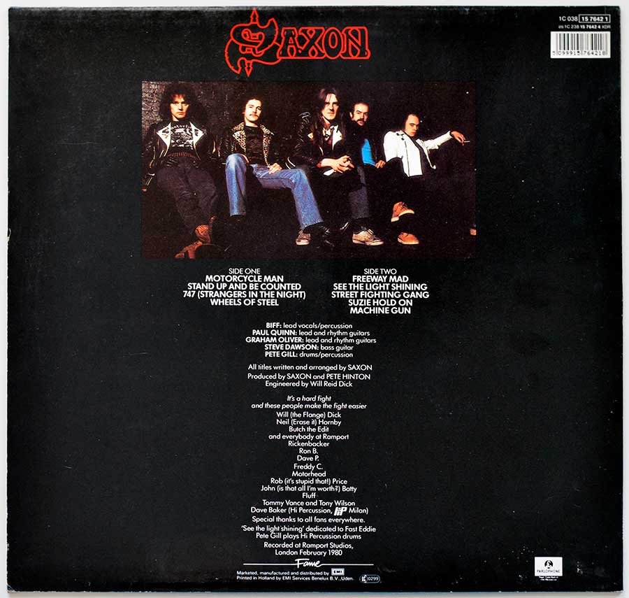 Photo of album back cover SAXON  - Wheels Of Steel - Germany / Holland Release