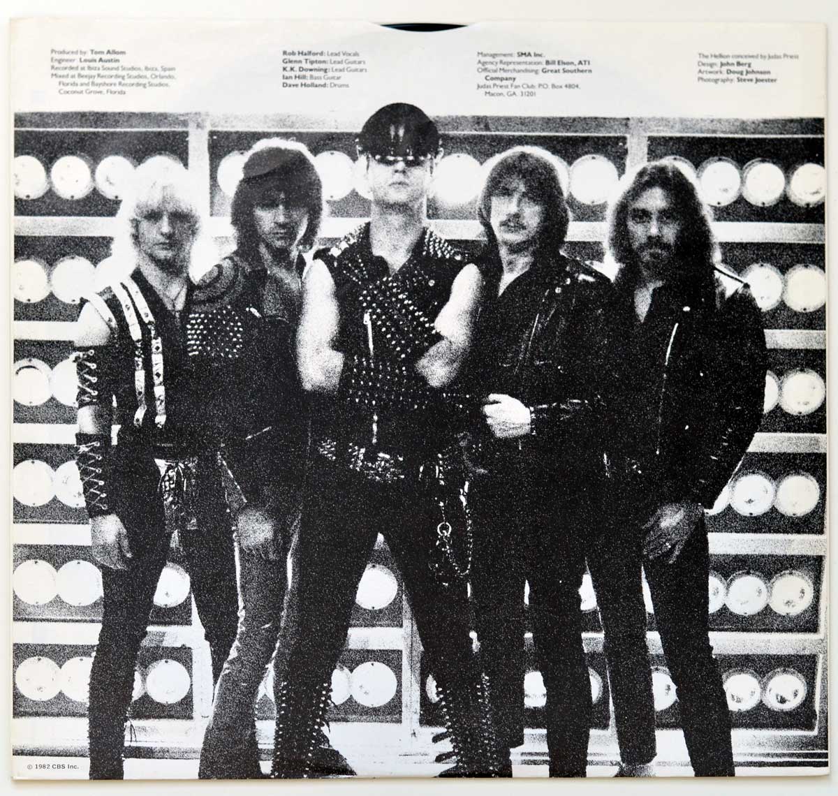 Photo of Judas Priest on the custom inner sleeve of "Screaming For Vengeance" 