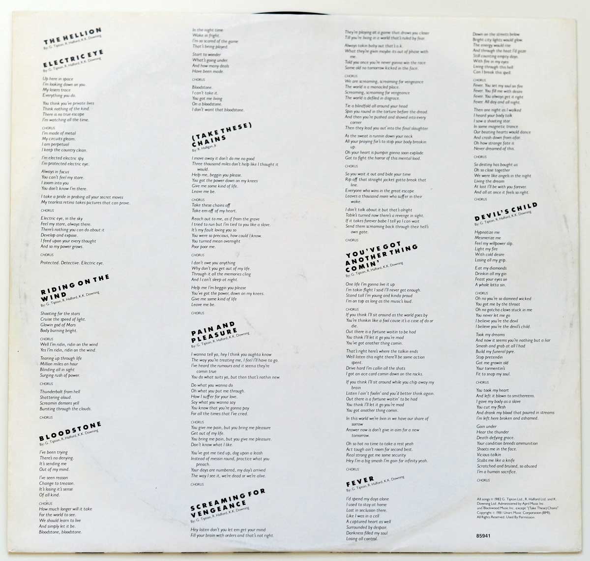 Photo of album back cover JUDAS PRIEST - Screaming For Vengeance 
