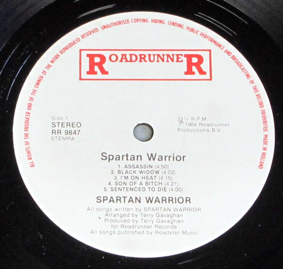 Enlarged High Resolution Photo of the Record's label SPARTAN WARRIOR - S/T Self-Titled https://vinyl-records.nl