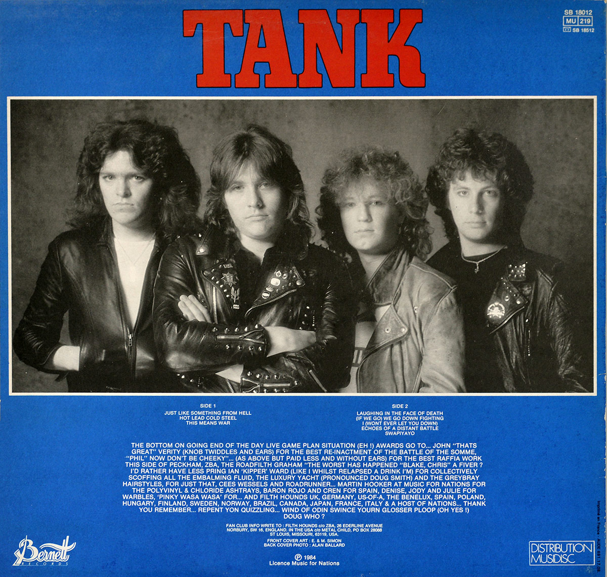 TANK - This Means War Bernett French Release 12" LP ALBUM VINYL back cover
