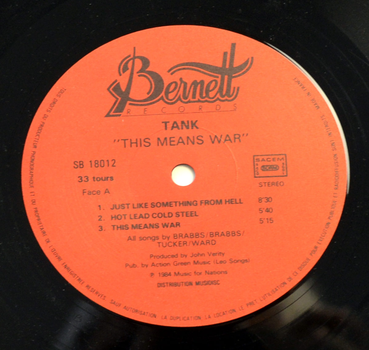 TANK - This Means War Bernett French Release 12" LP ALBUM VINYL vinyl lp record 