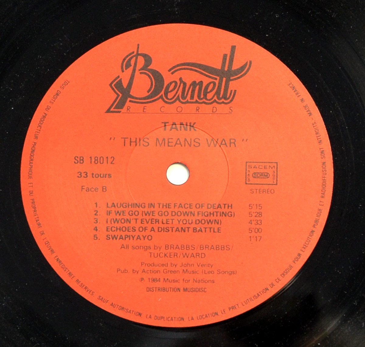 TANK - This Means War Bernett French Release 12" LP ALBUM VINYL vinyl lp record 