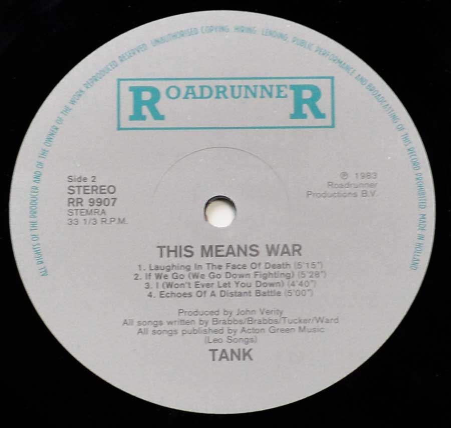 "This Means War" Grey Colour RoadrunneR Record Label Details:  RoadrunneR RR 9907 