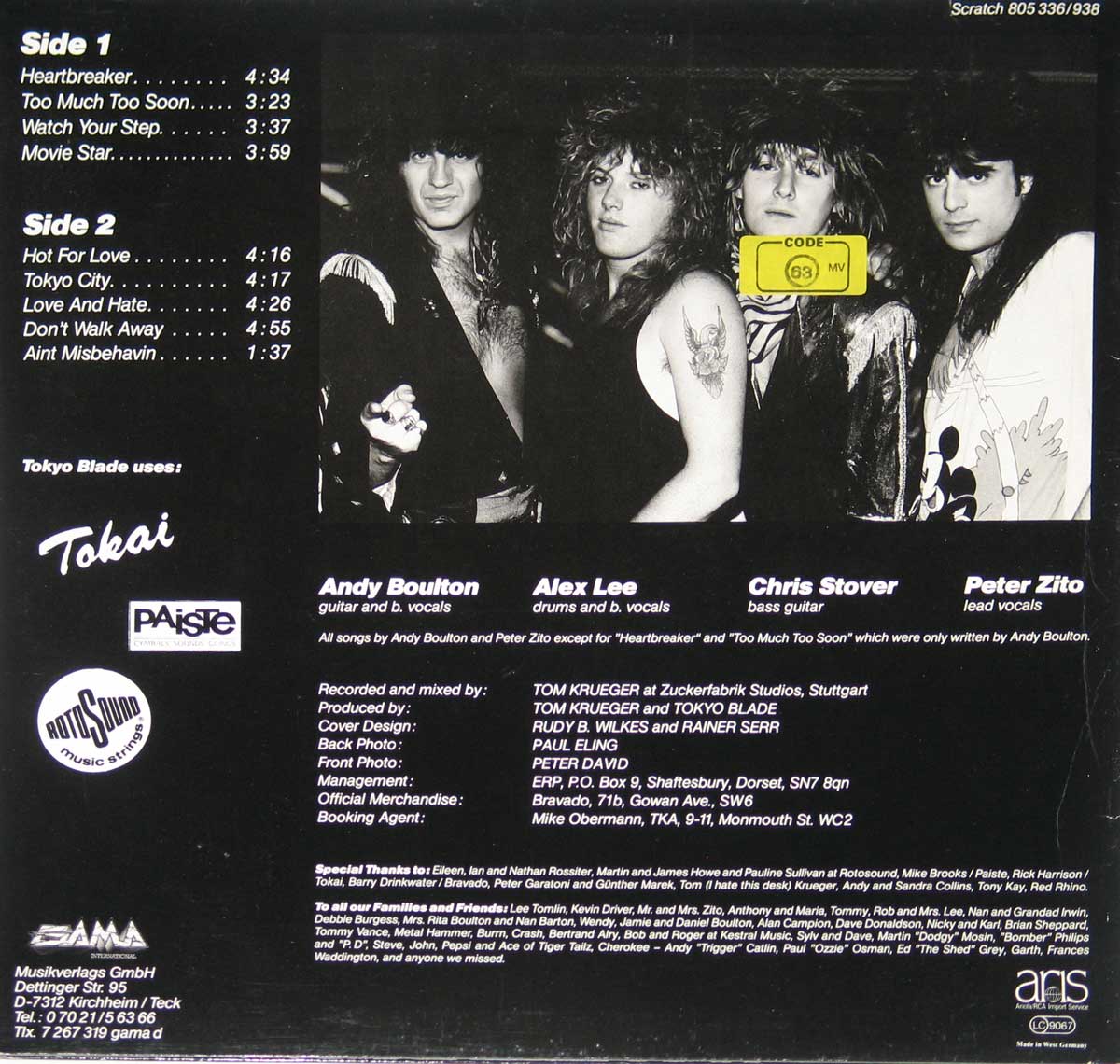 Photo of album back cover ANDY BOULTON TOKYO BLADE - Ain't Misbehavin' NWOBHM 