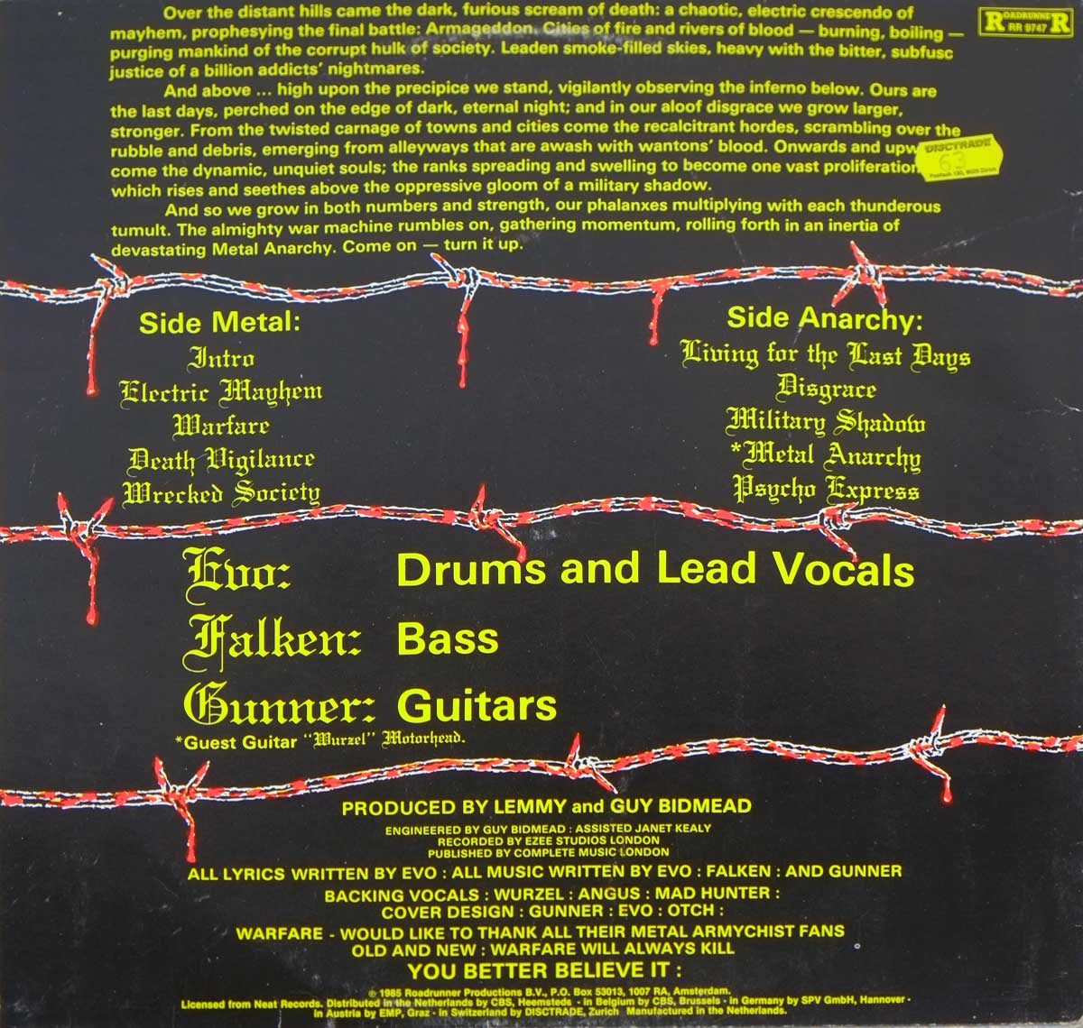 Photo of album back cover WARFARE - Metal Anarchy 