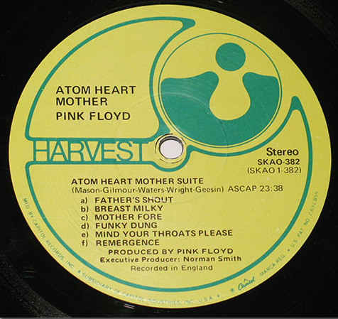 Close-up of Record Label Photo Pink Floyd Atom Heart Mother  Vinyl Record Gallery https://vinyl-records.nl//