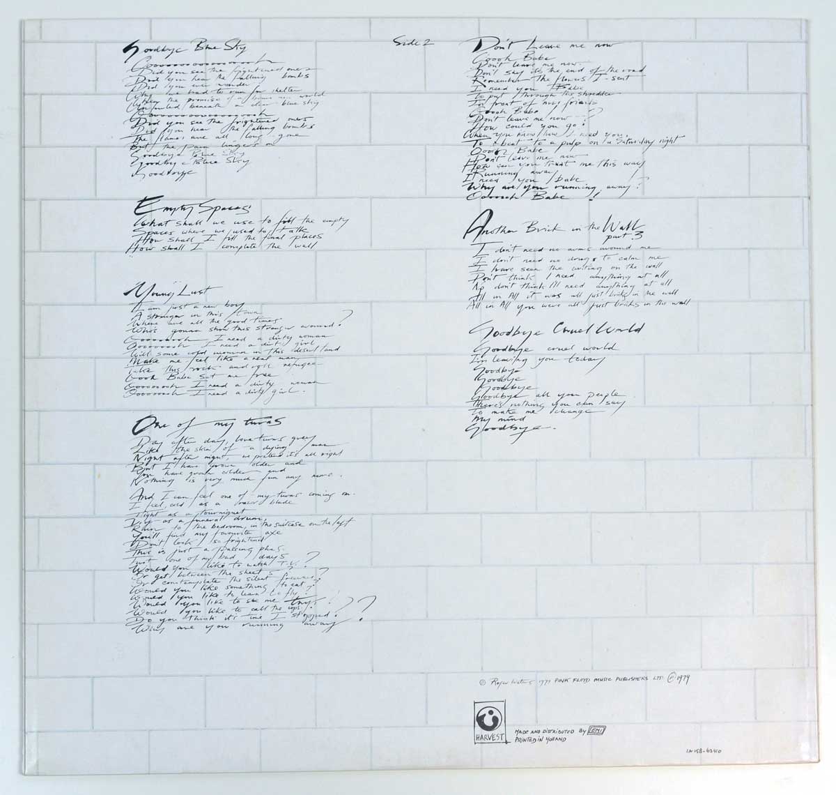 Photo of album back cover PINK FLOYD - The Wall ( The Netherlands ) 