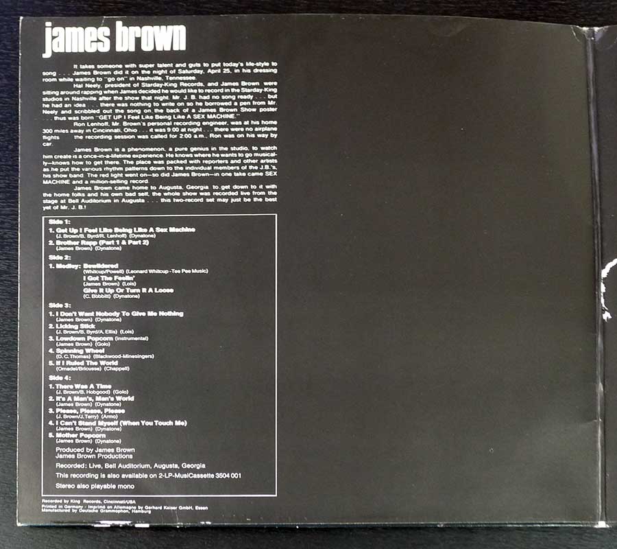 JAMES BROWN - Sex Machine 12" Vinyl 2LP Album inner gatefold cover