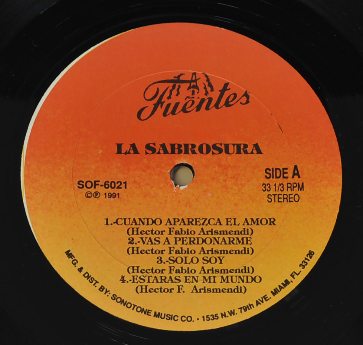 Close-up Photo of "ORQUESTA LA SABROSURA" Record Label 