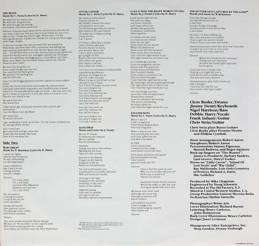 Photo Two of the original custom inner sleeve  BLONDIE - The Hunter