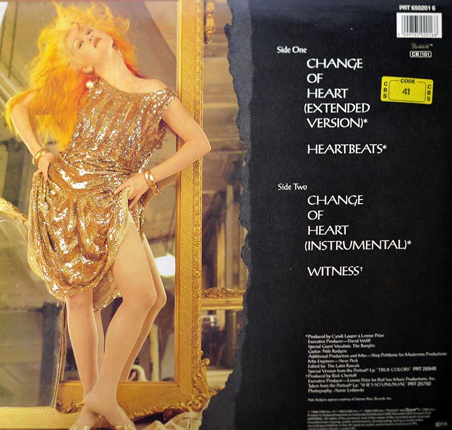 CYNDI LAUPER - Change of Heart 12" Vinyl Maxi-Single  album back cover