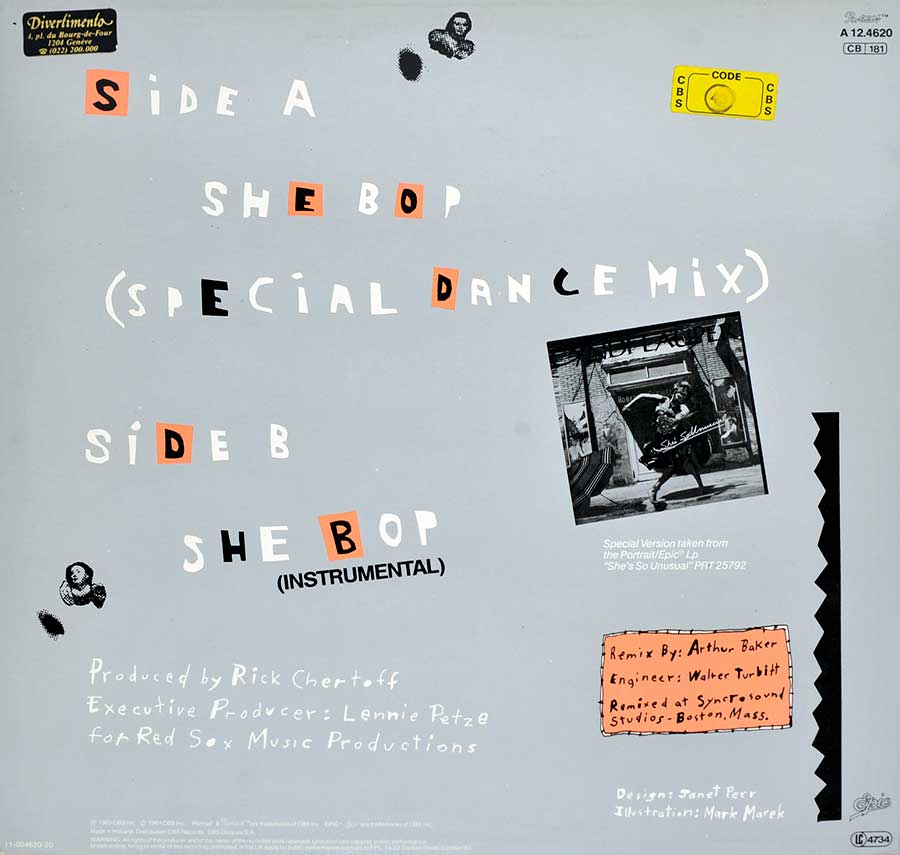 CYNDI LAUPER - She-Bop Holland Release 12" MAXI-SINGLE VINYL
 back cover