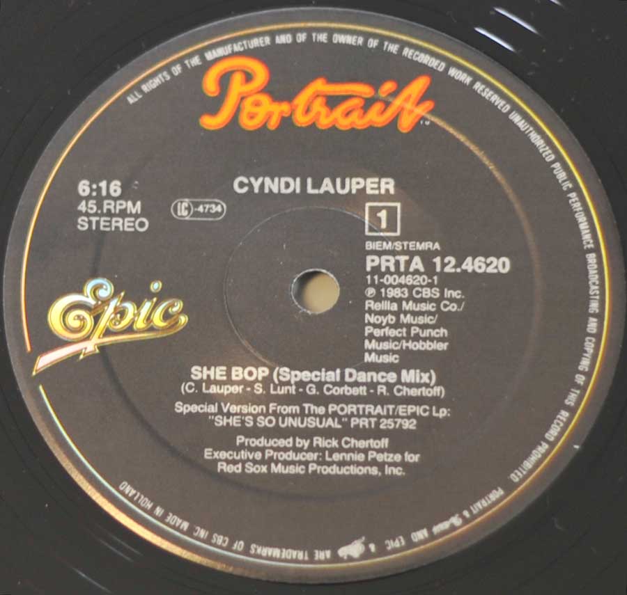 "She-Bop" Record Label Details: PORTRAIT PRTA 12.4620 ℗ 1983 CBS Inc Sound Copyright 
