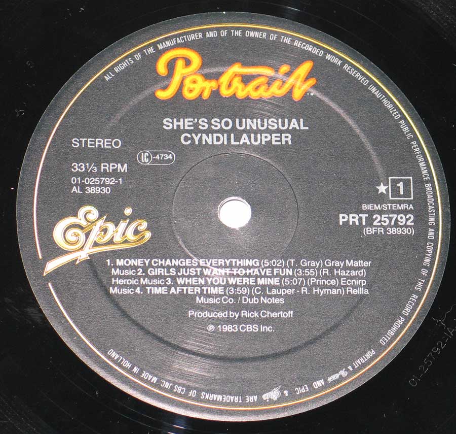 "She's So Unusual" Record Label Details: EPIC Portrait PRT 25792 ℗ 1983 CBS Inc Sound Copyright 
