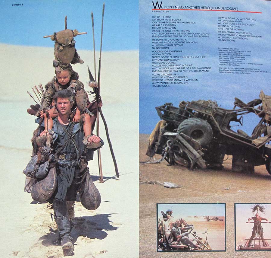 MAD MAX - Beyond Thunderdome Performed By Tina Turner Gatefold album Cover 12" LP Vinyl Album inner gatefold cover