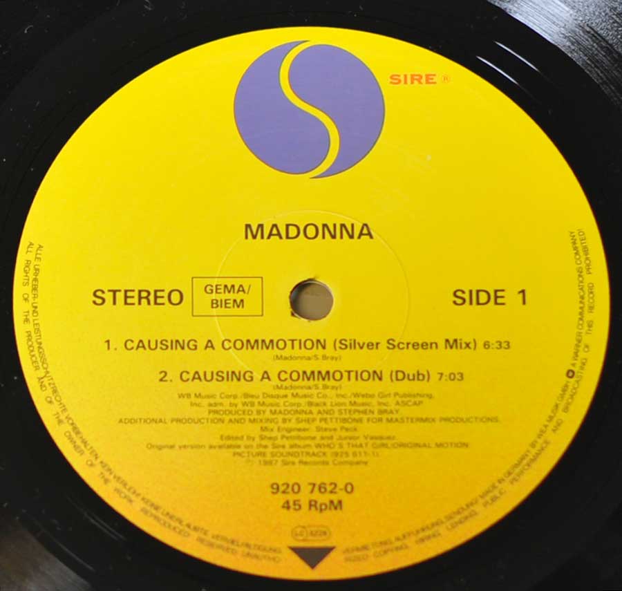 "Causing Commotion" Record Label Details: SIRE 920 762 