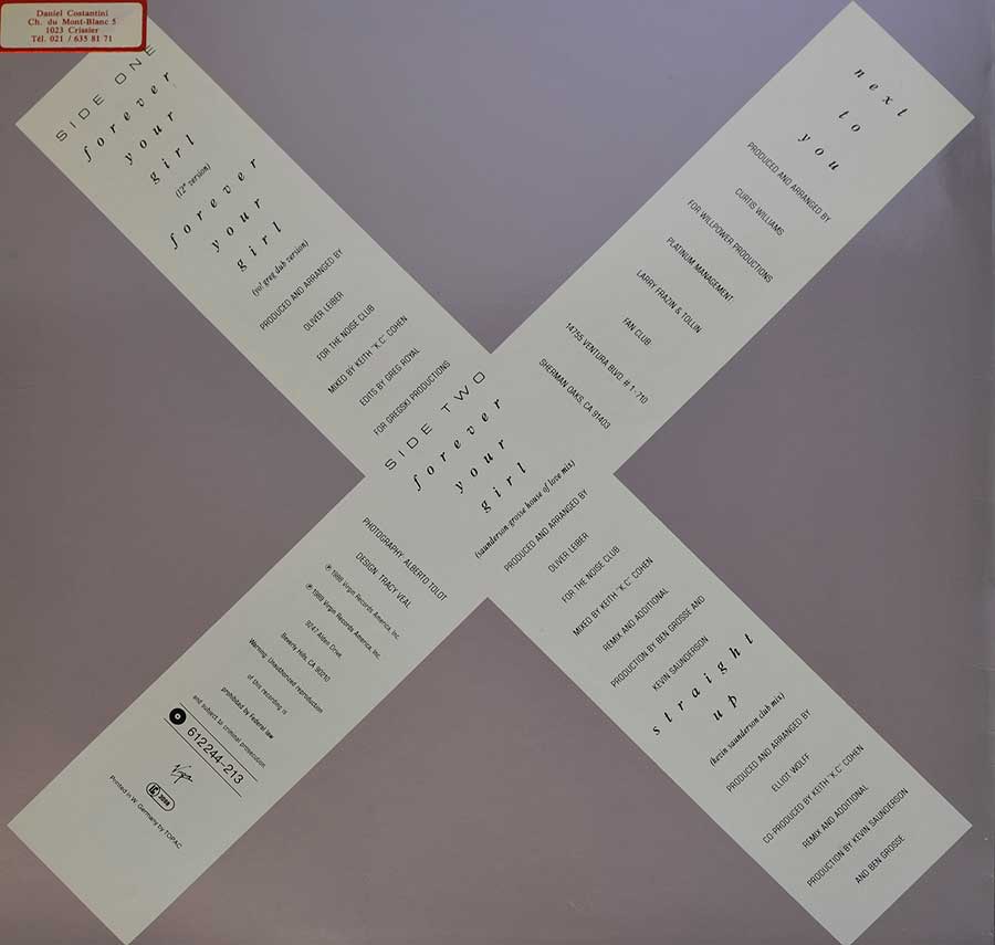 PAULA ABDUL - Forever Your Girl 12" MAXI VINYL back cover