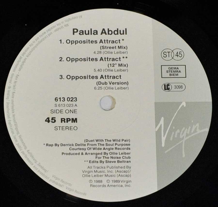 "Opposites Attract " Record Label Details: Virgin Records 613 023 