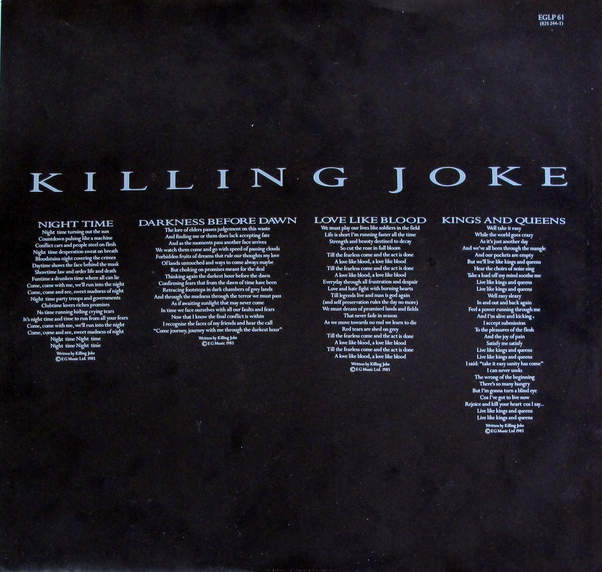 Lyrics of "Night Time" printed on the custom inner sleeve  