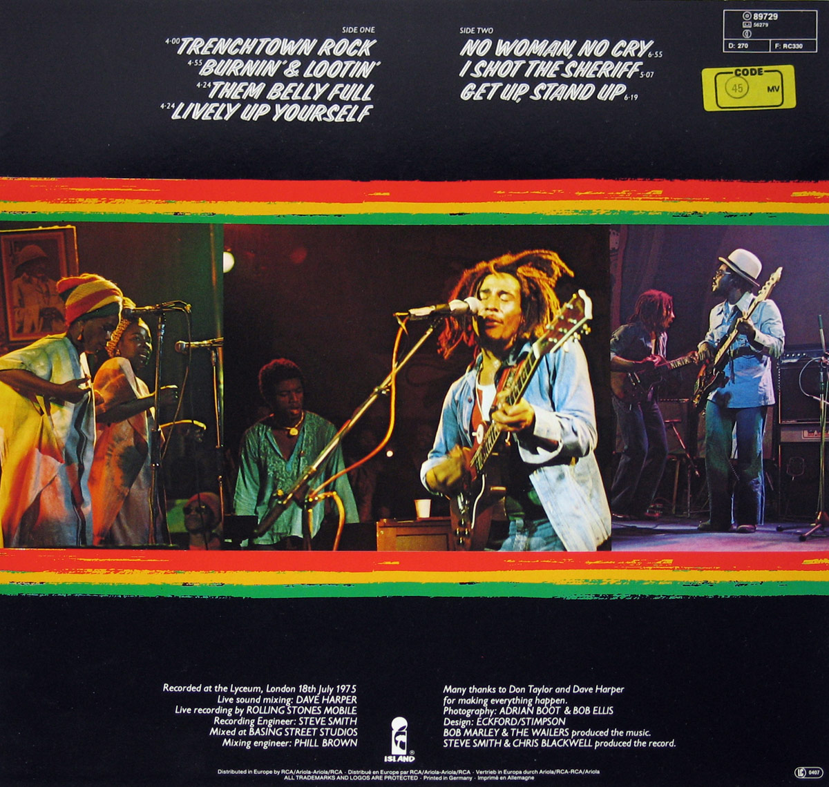 BOB MARLEY & THE WAILERS - Wailers Live 12" Vinyl LP Album back cover