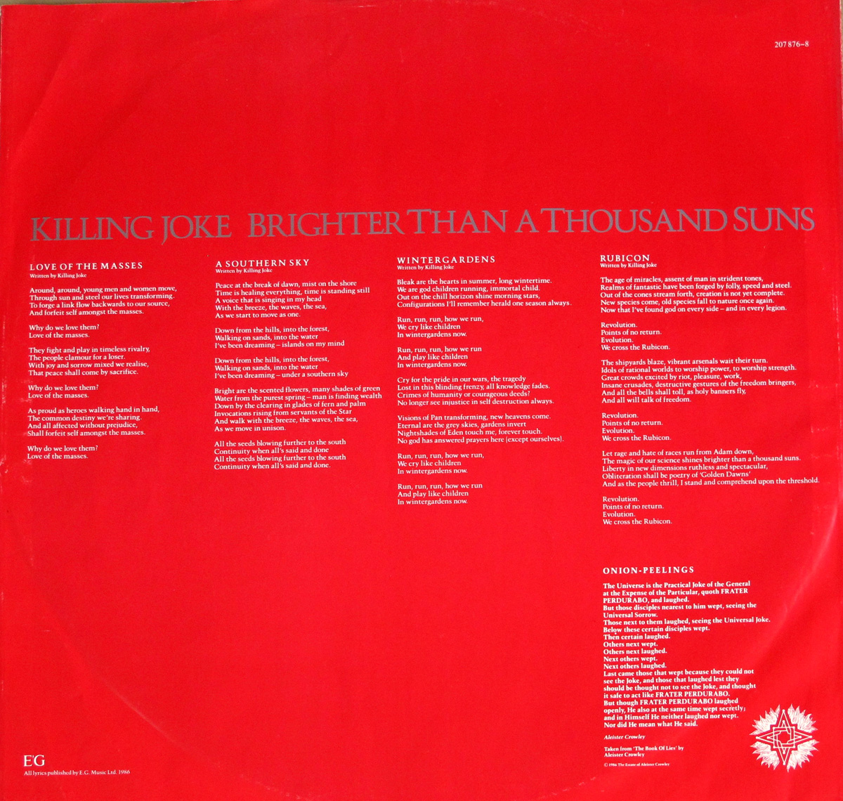 KILLING JOKE BRIGHTER THAN A THOUSAND SUNS FOC GATEFOLD 12" LP VINYL